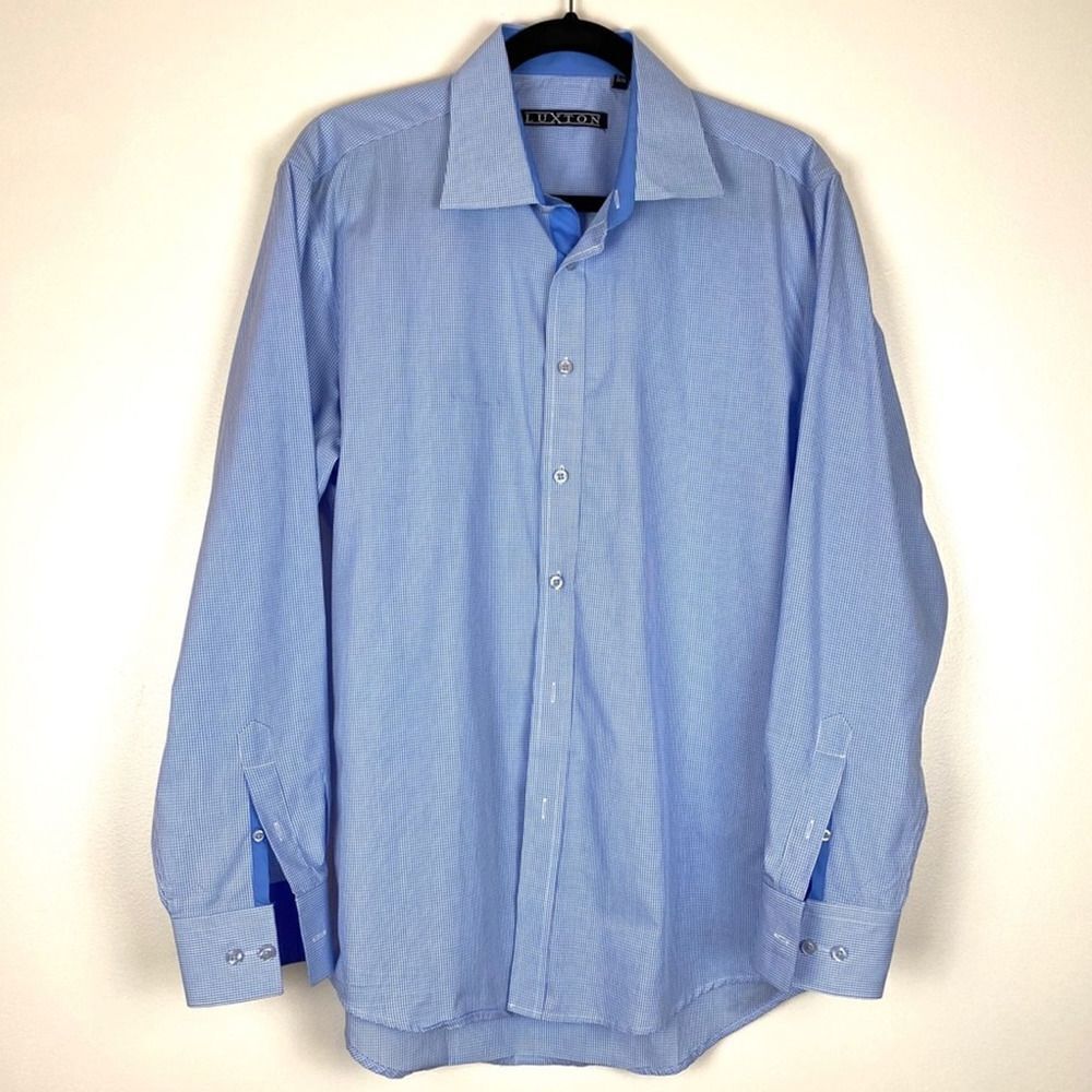 Luxton Mini Plaid Blue Dress Shirt Button Down